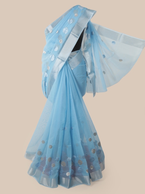 

Pothys Blue Cotton Blend Woven Design Chanderi Saree