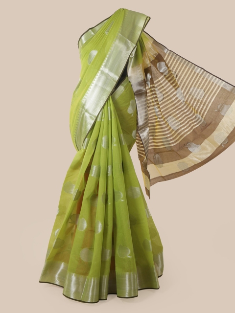 

Pothys Green Cotton Blend Woven Design Chanderi Saree