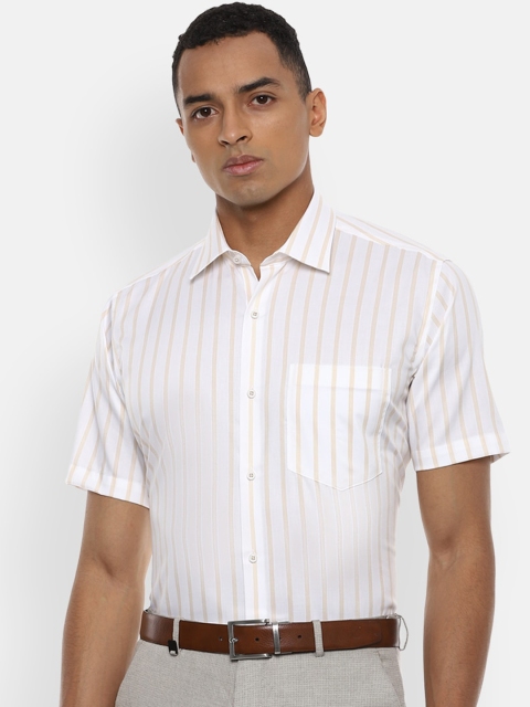 

Van Heusen Men White & Beige Striped Regular Fit Pure Cotton Formal Shirt