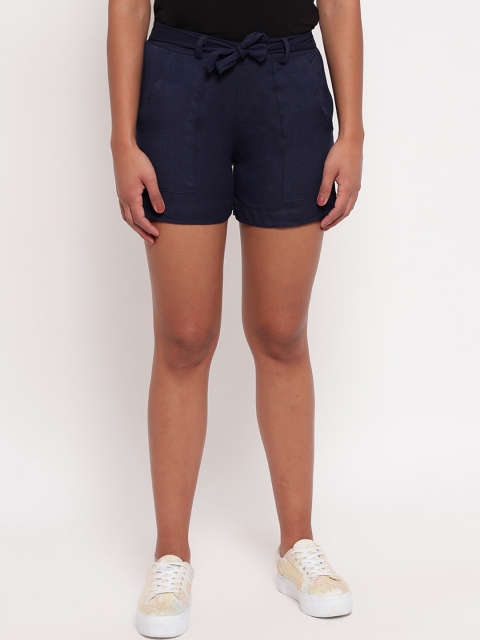 

Aawari Women Navy Blue Solid Regular Fit Regular Shorts