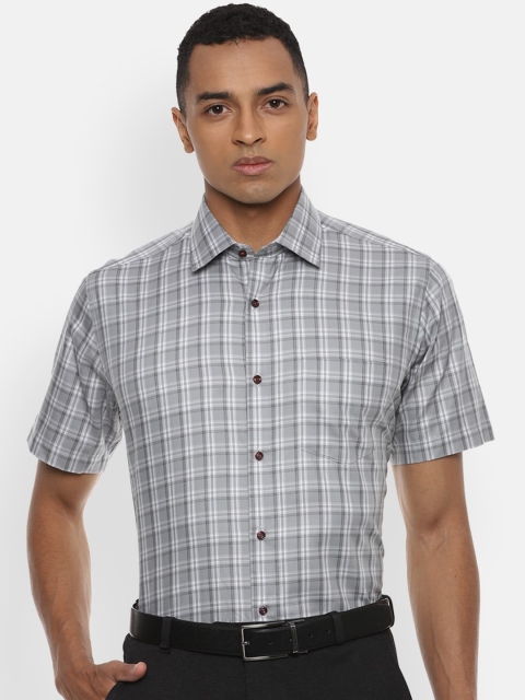 

Van Heusen Men Grey & White Checked Regular Fit Pure Cotton Formal Shirt