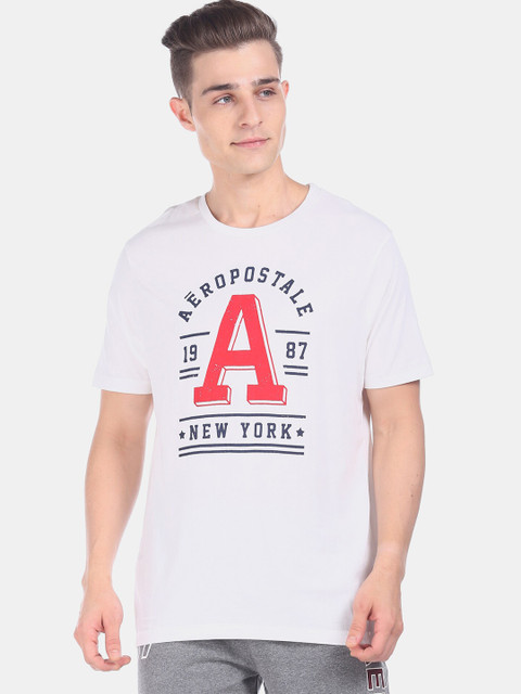 

Aeropostale Men White Printed Round Neck T-shirt