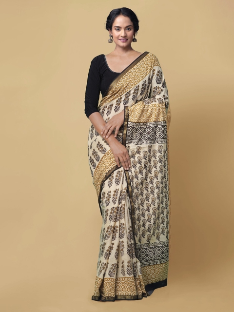 

Unnati Silks Beige Pure Cotton Printed Handloom Bagru Saree