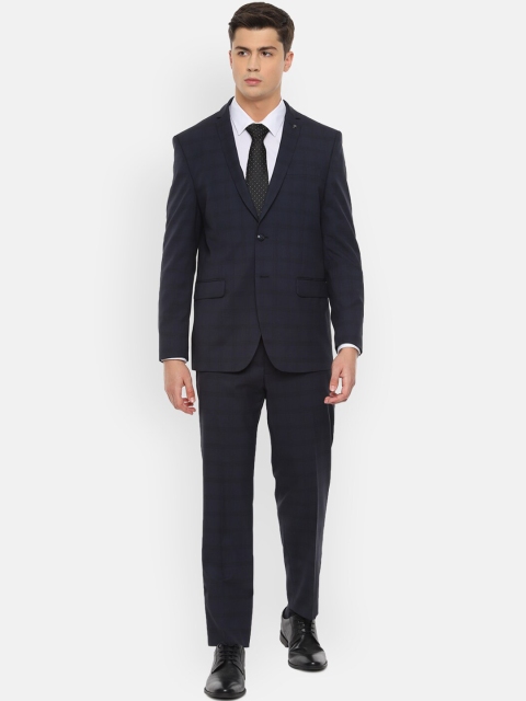 

Van Heusen Men Navy Blue Checked Slim-Fit Single-Breasted Formal Suit