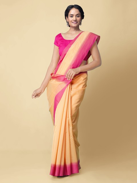 

Unnati Silks Brown Silk Cotton Solid Baluchari Saree