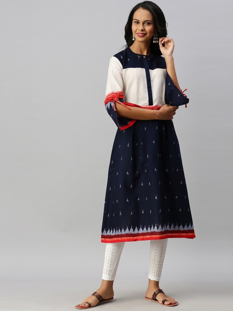 

Soch Women Blue & White Printed Kurta