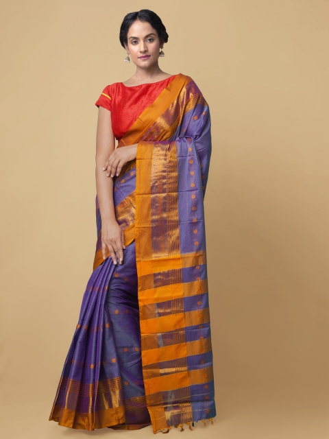 

Unnati Silks Violet & Orange Silk Cotton Woven Design Narayan Peth Saree