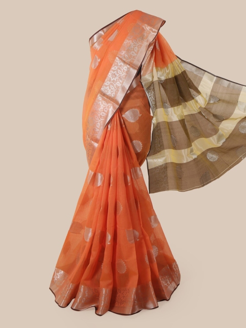

Pothys Orange Woven Design Chanderi Saree