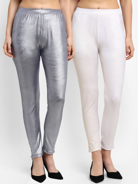 

NEUDIS Women Pack Of 2 Shimmer Ankle-Length Leggings, Silver
