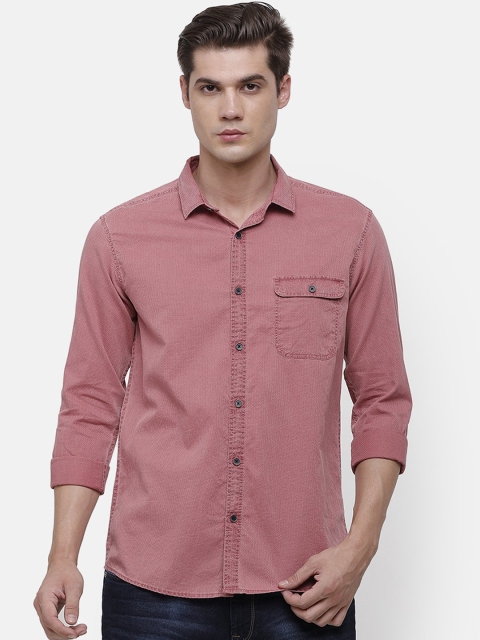 

Voi Jeans Men Pink Slim Fit Self Design Cotton Casual Shirt