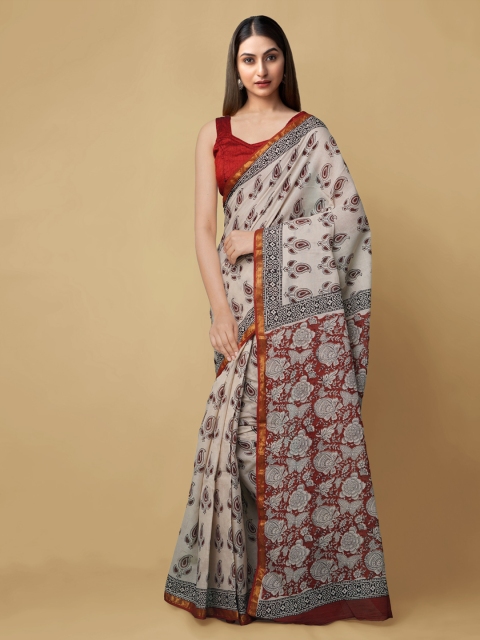 

Unnati Silks Beige Printed Sustainable Bagru Saree