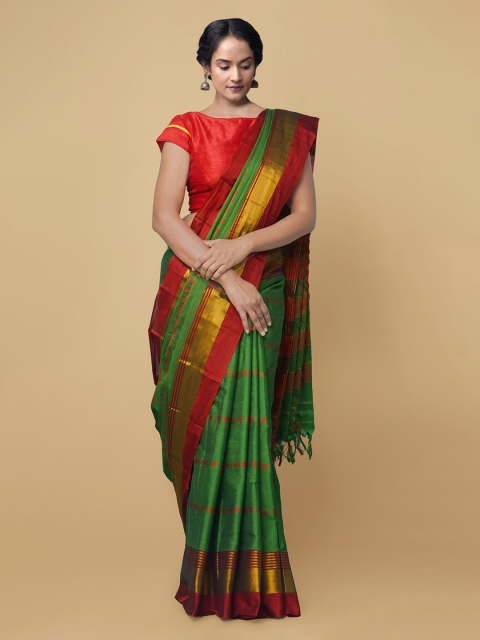 

Unnati Silks Green Silk Cotton Woven Design Narayan Peth Sustainable Saree