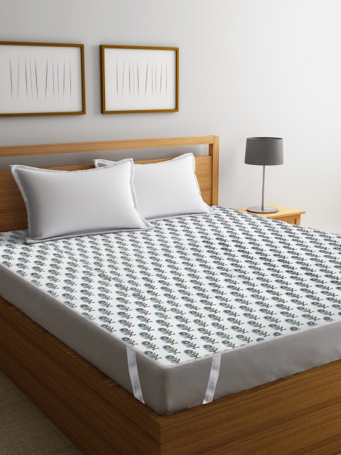 

Rajasthan Decor White & Green Screen Printed Quilted Double Bed Mattress Protector