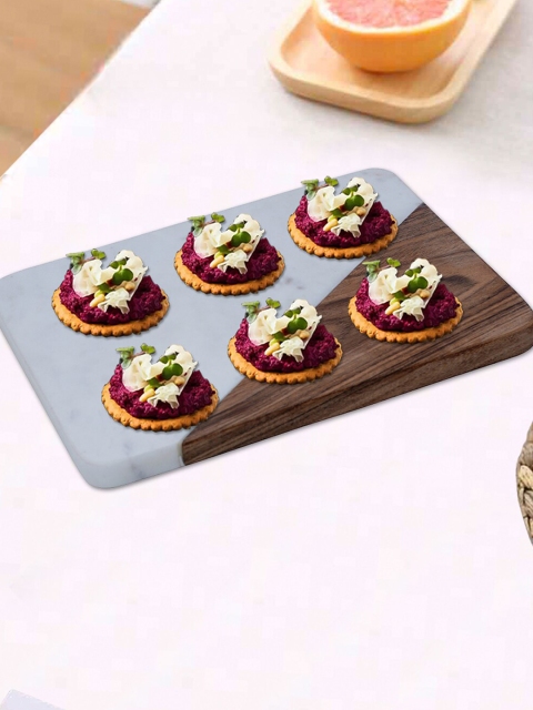 

nestroots White & Brown Handcrafted Wooden Marble Serving Platter