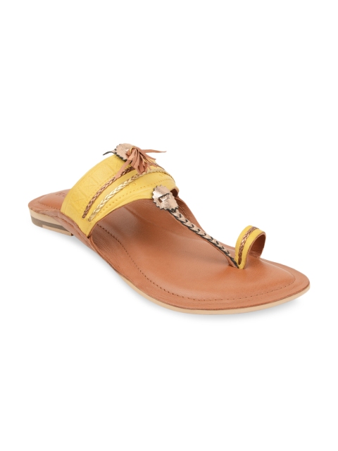 

Rocia Women Yellow Embellished Leather One Toe Flats