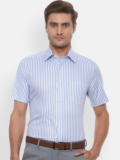 

Louis Philippe Men White & Blue Regular Fit Striped Casual Shirt