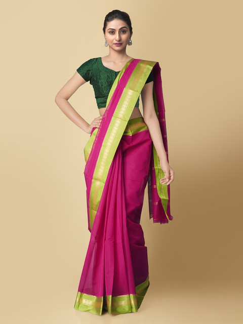 

Unnati Silks Purple & Green Silk Cotton Solid Chettinad Saree