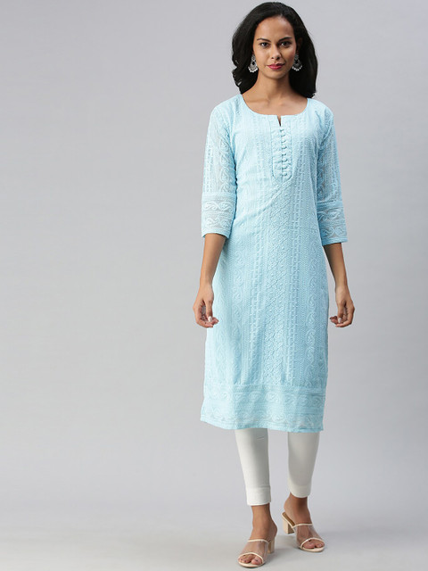 

Soch Women Blue Embroidered Georgette Kurta