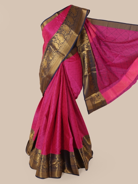 

Pothys Pink Cotton Blend Printed Chanderi Saree