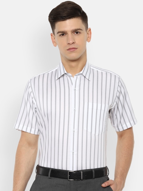 

Van Heusen Men White & Grey Striped Striped Pure Cotton Formal Shirt