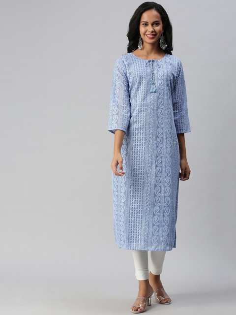 

Soch Women Blue Embroidered Georgette Kurta
