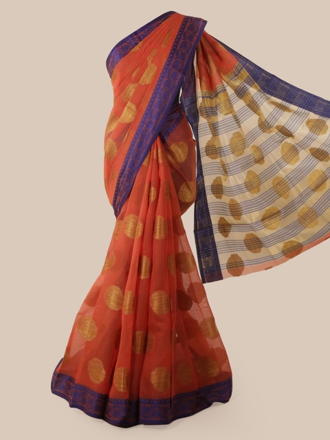

Pothys Peach-Coloured Cotton Blend Woven Design Chanderi Saree