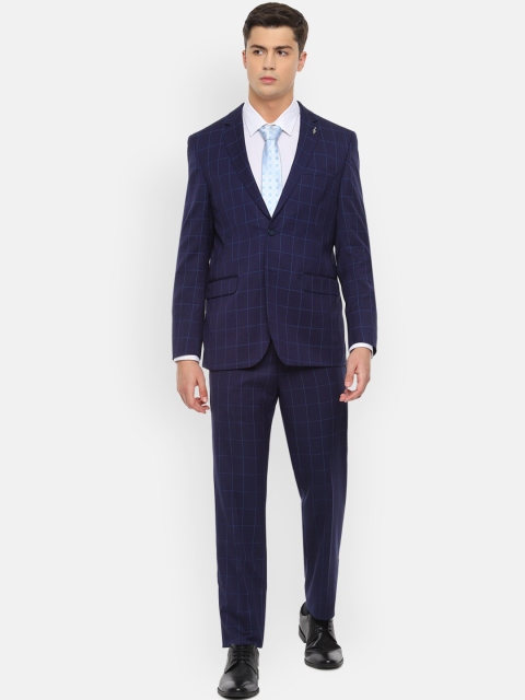 

Van Heusen Men Navy Blue Checked Slim-Fit Two-Piece Formal Suit
