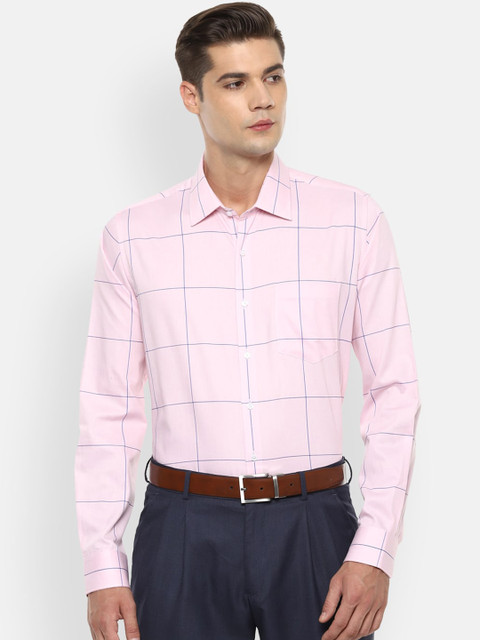

Van Heusen Men Pink & Blue Slim Fit Checked Formal Shirt