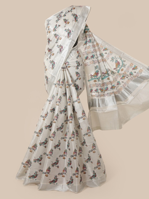 

Pothys Cream-Coloured Printed Cotton Blend Saree