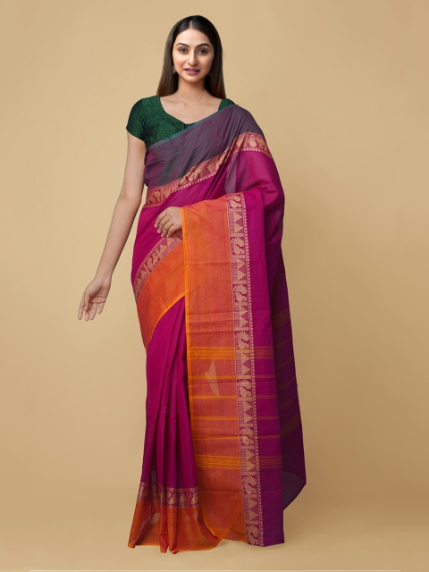 

Unnati Silks Pink Solid Uppada Saree