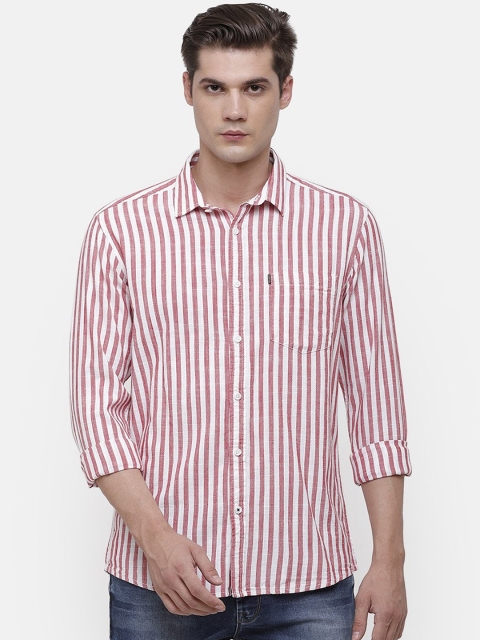 

Voi Jeans Men Red & White Slim Fit Striped Casual Shirt