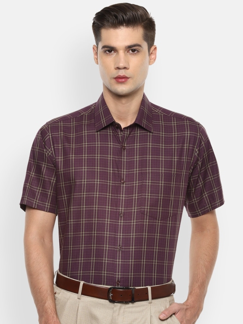 

Van Heusen Men Burgundy & Yellow Regular Fit Checked Cotton Formal Shirt
