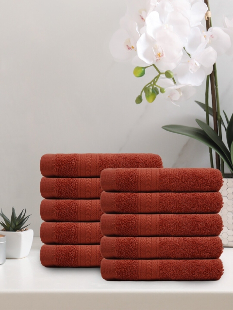 

Trident Unisex Pack Of 10 Red Solid 400 GSM Cotton Face Towels