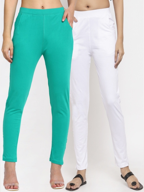

NEUDIS Women Pack Of 2 Solid Ankle-Length Leggings, Sea green