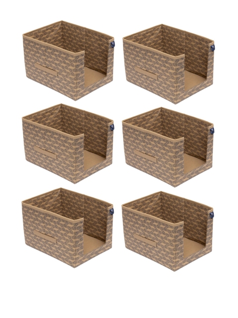 

HOMESTRAP Set Of 6 Beige & Blue Printed Shirt Stacker Wardrobe Organizer