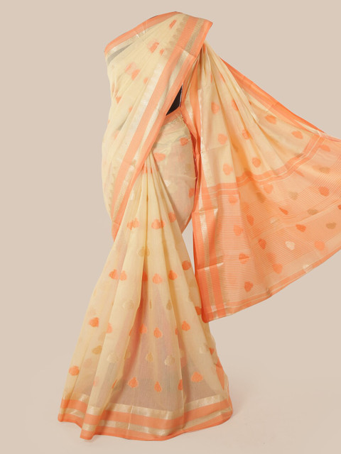 

Pothys Cream-Coloured Cotton Blend Printed Chanderi Saree