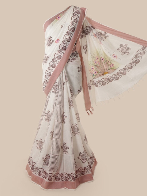 

Pothys White Printed Linen Blend Saree