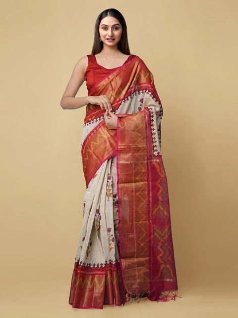 Unnati Silks Brown Silk Cotton Woven Design Chanderi Saree