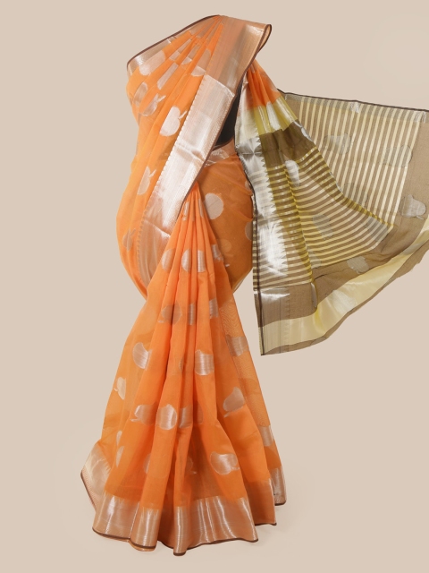 

Pothys Peach-Coloured Cotton Blend Woven Design Chanderi Saree