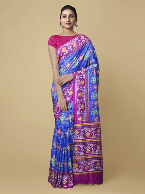 

Unnati Silks Blue & Pink Pure Crepe Printed Patola Saree