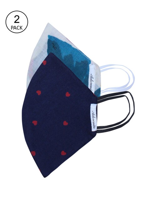 

ADORENITE Pack Of 2 Printed 2-Ply Reusable Cloth Masks, Navy blue