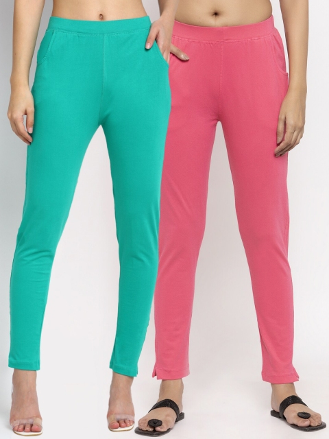 

NEUDIS Women Pack Of 2 Solid Ankle-Length Leggings, Green