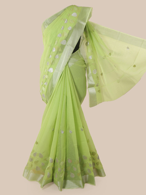 

Pothys Green Cotton Blend Woven Design Chanderi Saree