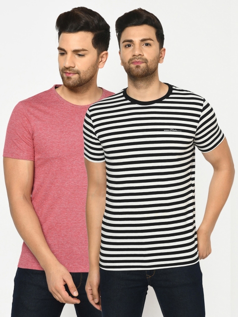 

Duke Men Pack of 2 Black & Red Round Neck Pure Cotton T-shirts