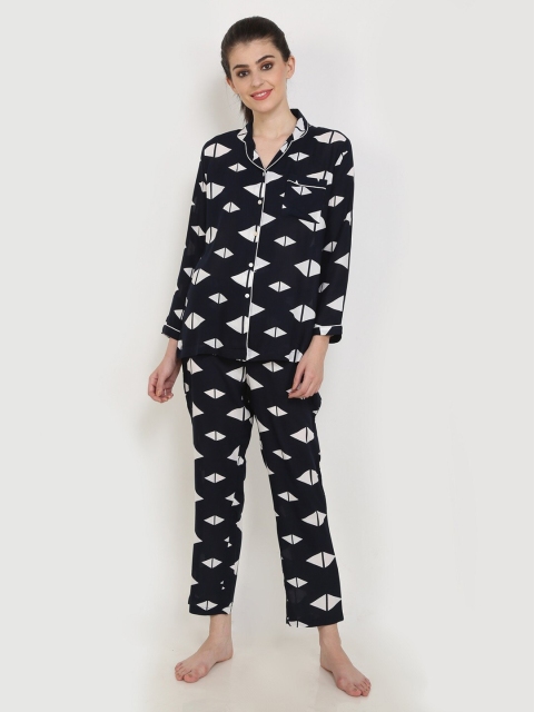 

Aujjessa Women Black & White Printed Night suit