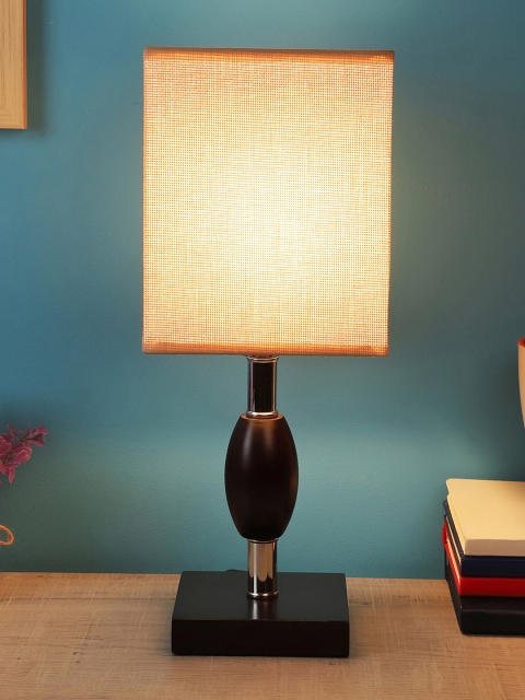 MFD HOME FURNISHING Cream-Coloured & Black Self Design Quirky Table Lamp