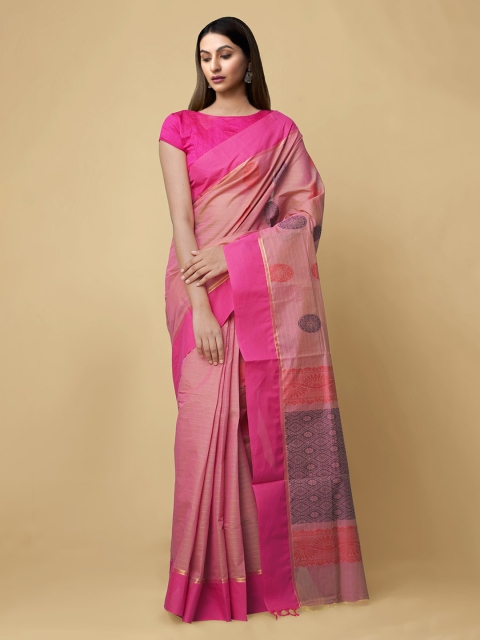 

Unnati Silks Pink Pure Cotton Printed Uppada Saree