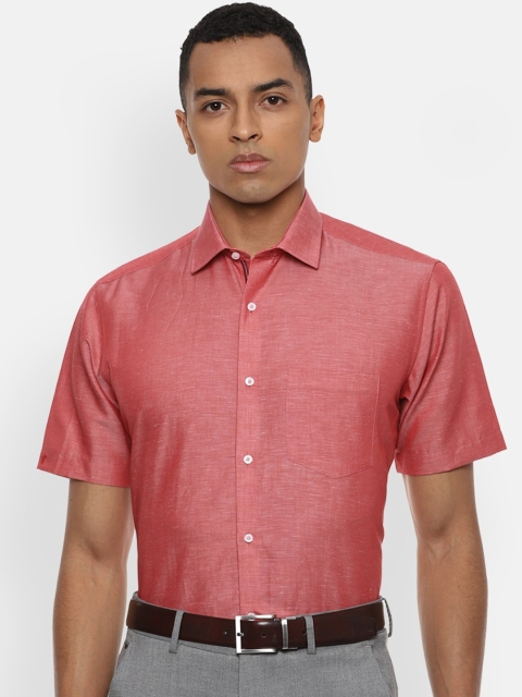 

Van Heusen Men Coral Red Solid Cotton Linen Formal Shirt