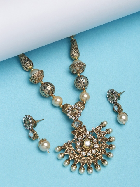 

PANASH Gold-Plated Kundan-Studded & Pearl-Beaded Handcrafted Jewellery Set