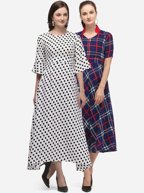 

SAADHVI Pack of 2 White & Blue Printed Crepe Maxi Dress